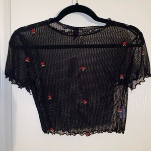 Black See Through Rose Crop top